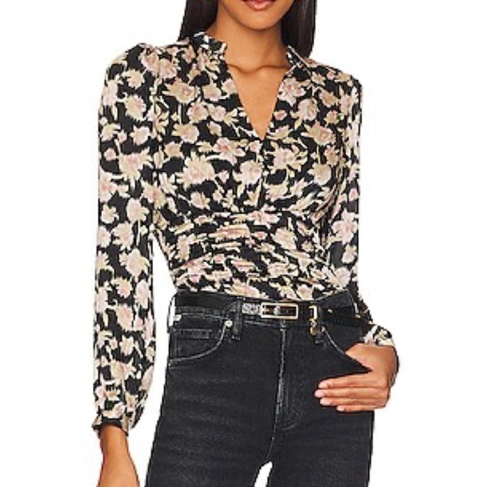 Heartloom Black Floral Ruched V-Neck Blouse